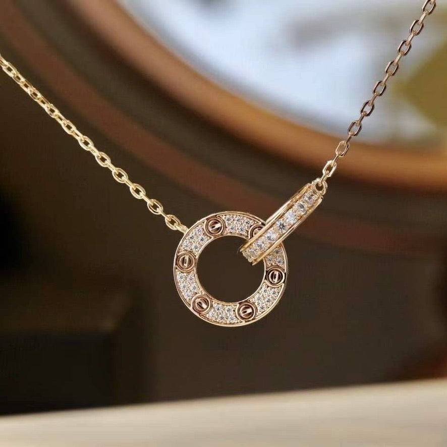 ¡®Sprite Jewelry¡¯LOVE 7.6MM NECKLACE ROSE GOLD AND SILVER  FULL DIAMOND