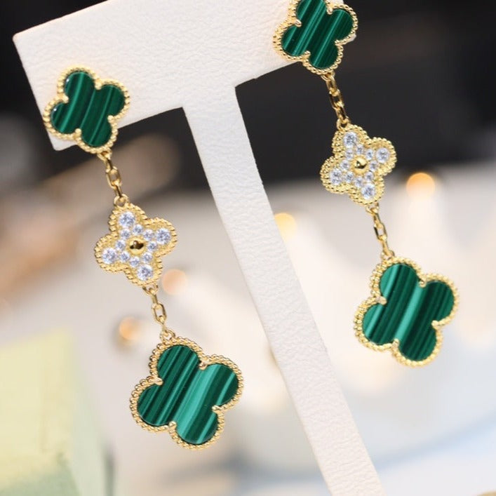 ¡®Sprite Jewelry¡¯CLOVER EARRINGS GOLD MALACHITE DIAMOND 3 MOTIF