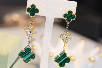¡®Sprite Jewelry¡¯CLOVER EARRINGS GOLD MALACHITE DIAMOND 3 MOTIF