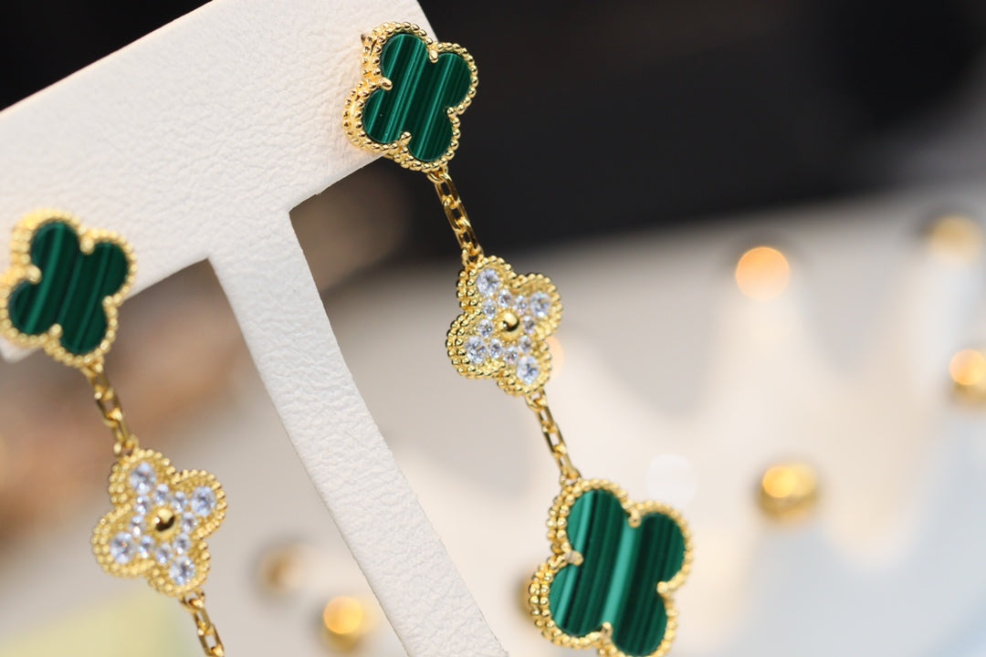 ¡®Sprite Jewelry¡¯CLOVER EARRINGS GOLD MALACHITE DIAMOND 3 MOTIF