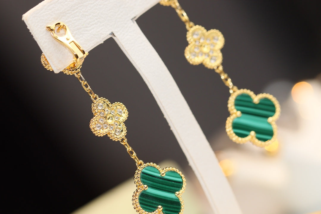 ¡®Sprite Jewelry¡¯CLOVER EARRINGS GOLD MALACHITE DIAMOND 3 MOTIF