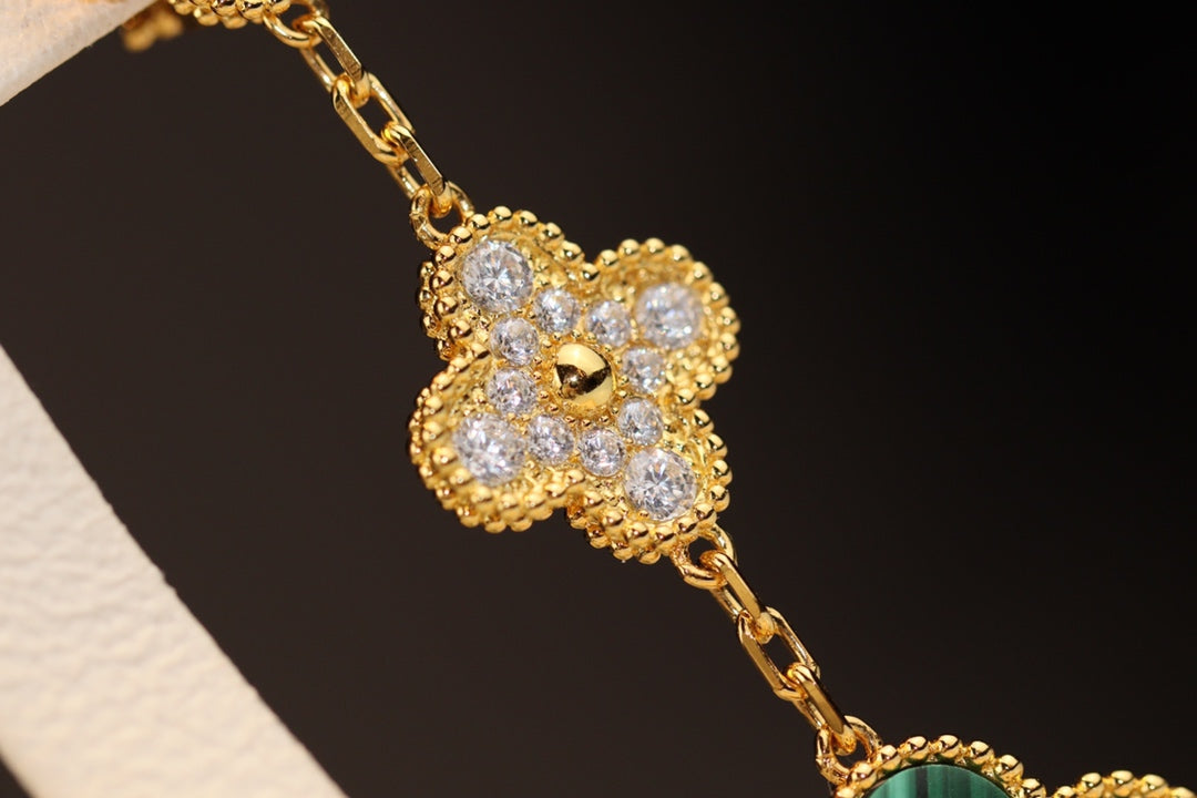¡®Sprite Jewelry¡¯CLOVER EARRINGS GOLD MALACHITE DIAMOND 3 MOTIF