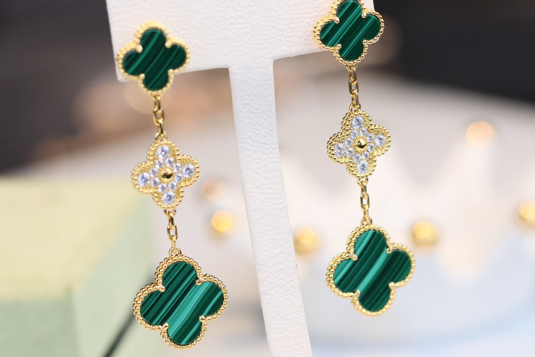¡®Sprite Jewelry¡¯CLOVER EARRINGS GOLD MALACHITE DIAMOND 3 MOTIF