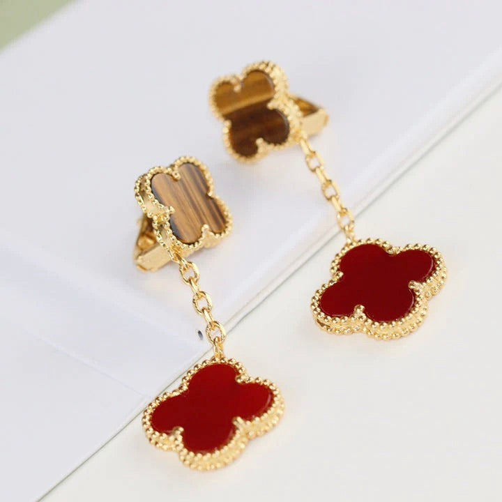¡®Sprite Jewelry¡¯CLOVER  2 MOTIF  TIGER EYE CARNELIAN EARRINGS
