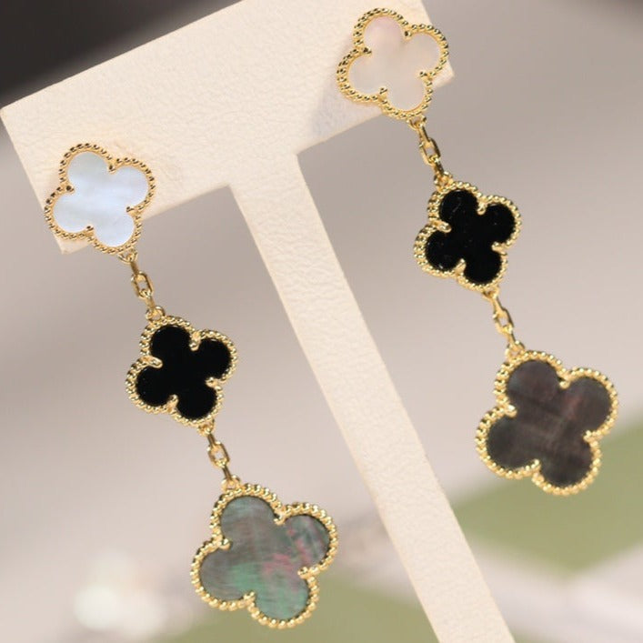 ¡®Sprite Jewelry¡¯CLOVER EARRINGS GOLD ONYX MOP 3 MOTIF