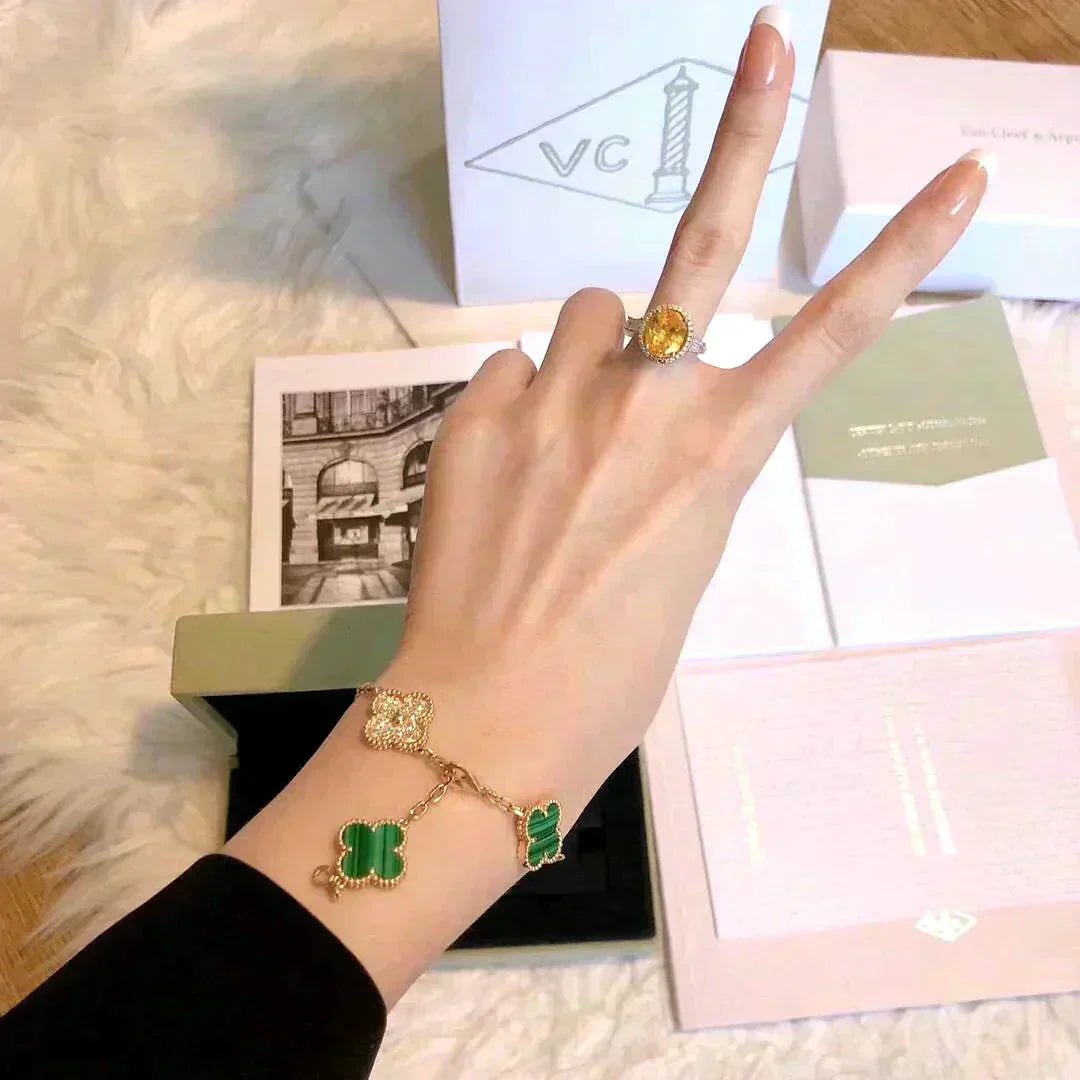 [Sprite Jewelry]New  CLOVER 5 MOTIF MALACHITE BRACELET COLLECTION