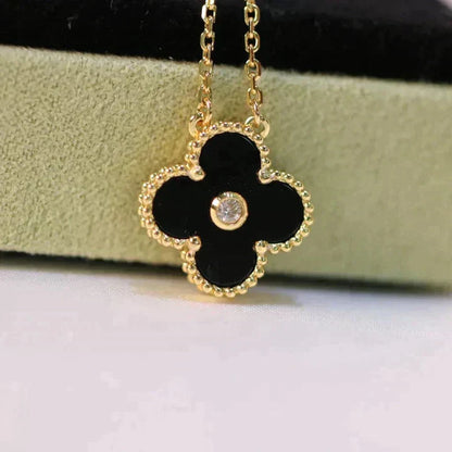 ¡®Sprite Jewelry¡¯CLOVER 15MM DIAMOND ONYX NECKLACE