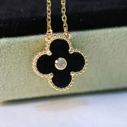 ¡®Sprite Jewelry¡¯CLOVER 15MM DIAMOND ONYX NECKLACE