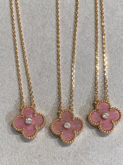 ¡®Sprite Jewelry¡¯CLOVER 15MM DIAMOND RHODONITE NECKLACE