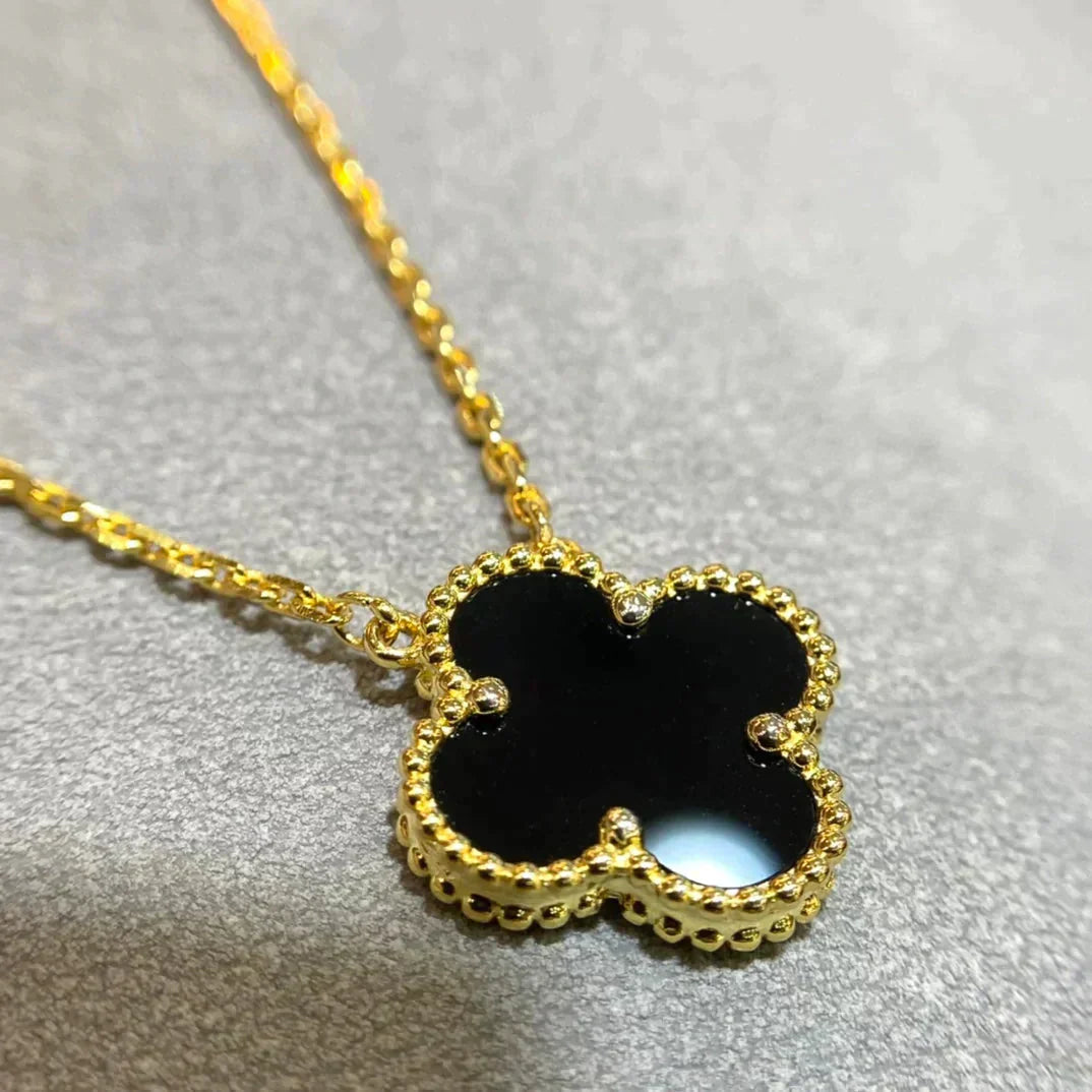 ¡®Sprite Jewelry¡¯CLOVER 15MM BLACK ONYX SINGLE FLOWER NECKLACE