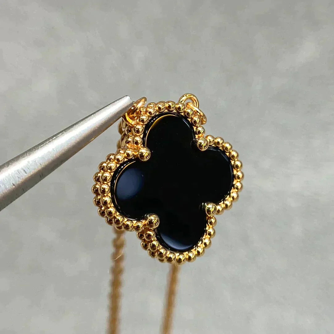 ¡®Sprite Jewelry¡¯CLOVER 15MM BLACK ONYX SINGLE FLOWER NECKLACE