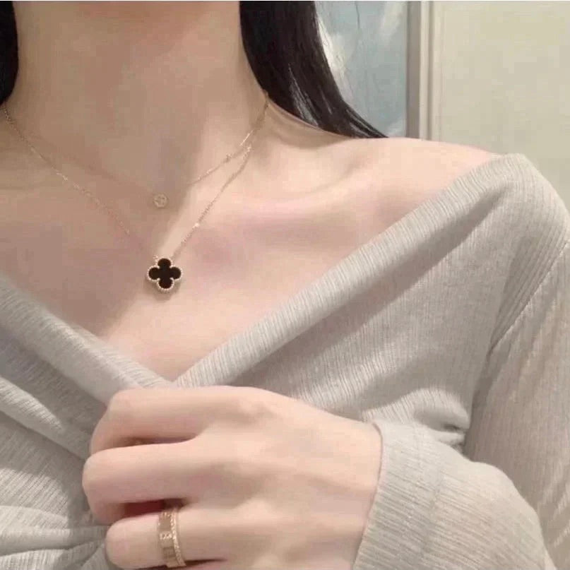 ¡®Sprite Jewelry¡¯CLOVER 15MM BLACK ONYX SINGLE FLOWER NECKLACE