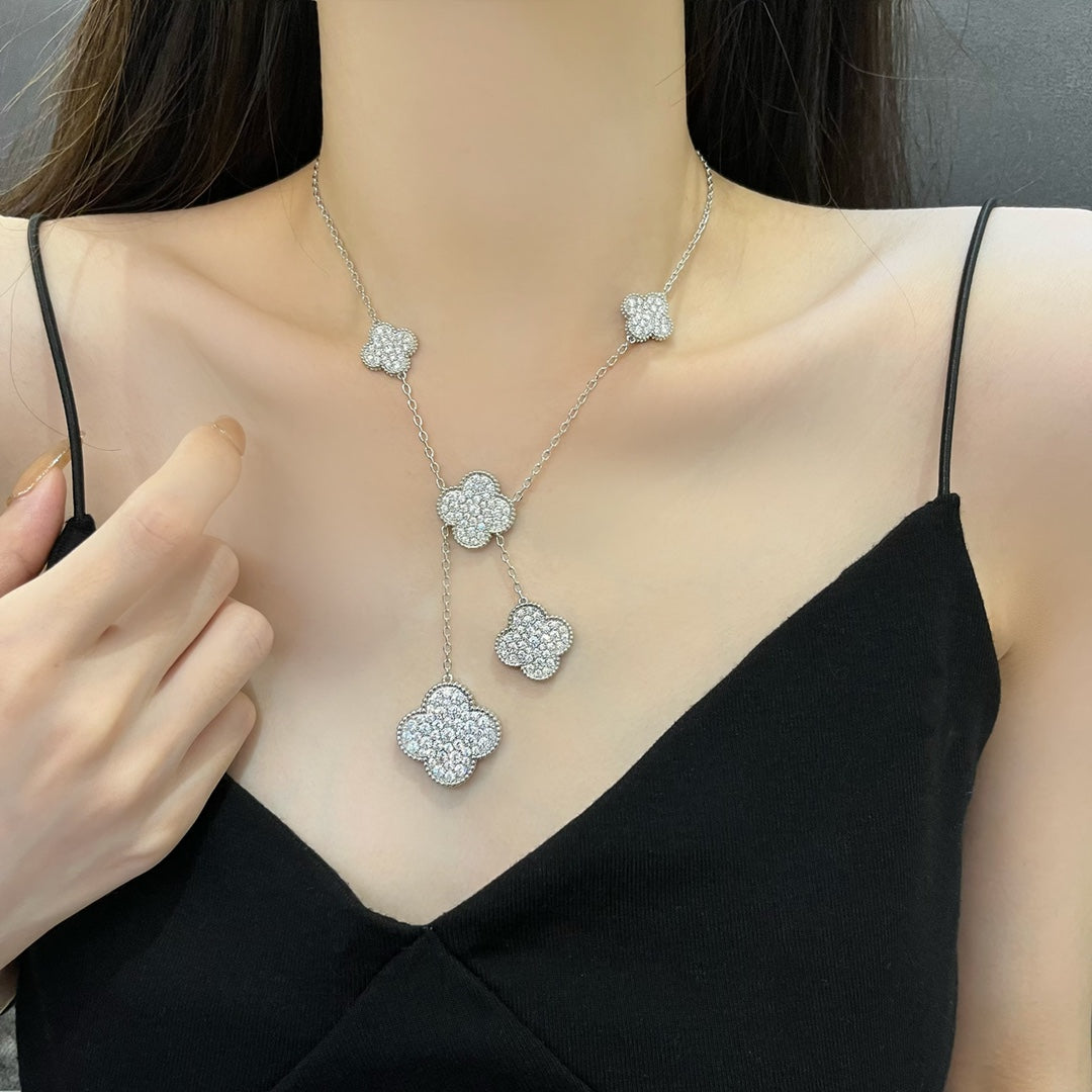 ¡®Sprite Jewelry¡¯CLOVER 5 MOTIFS SILVER DIAMONDS NECKLACE