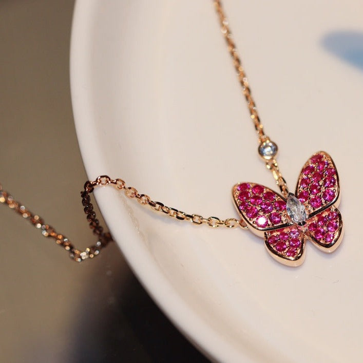 ¡®Sprite Jewelry¡¯BUTTERFLY RED DIAMOND ROSE GOLD NECKLACE