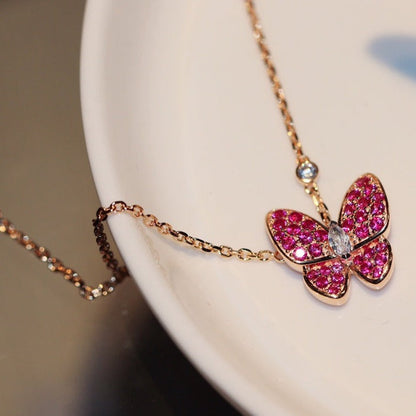 ¡®Sprite Jewelry¡¯BUTTERFLY RED DIAMOND ROSE GOLD NECKLACE