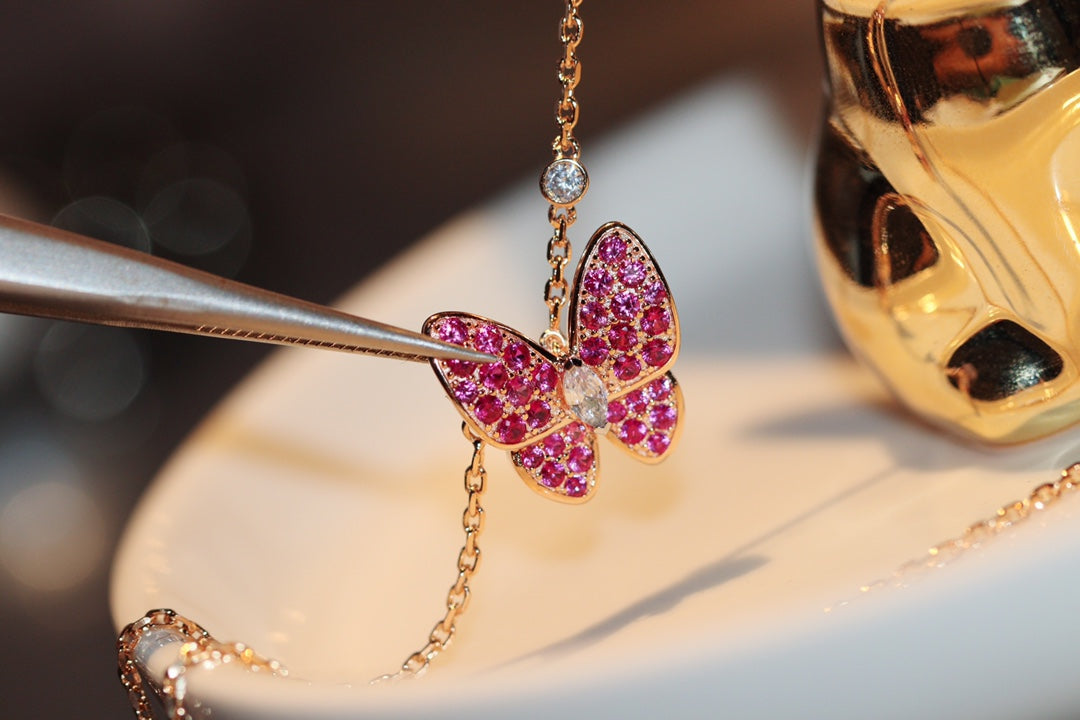 ¡®Sprite Jewelry¡¯BUTTERFLY RED DIAMOND ROSE GOLD NECKLACE