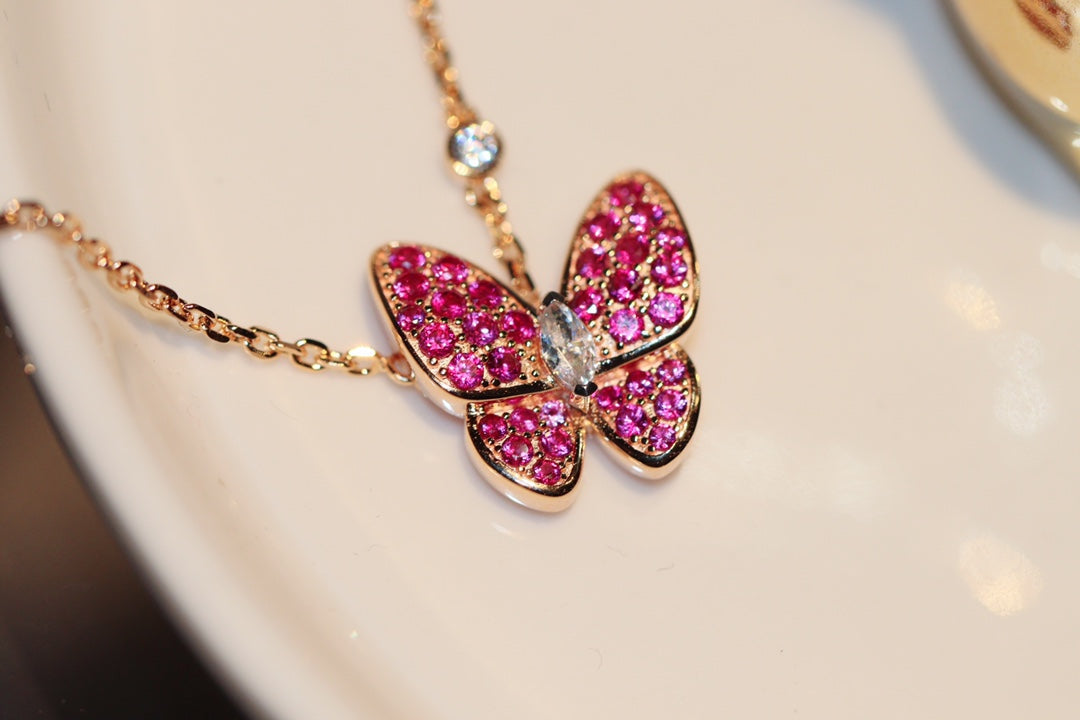 ¡®Sprite Jewelry¡¯BUTTERFLY RED DIAMOND ROSE GOLD NECKLACE