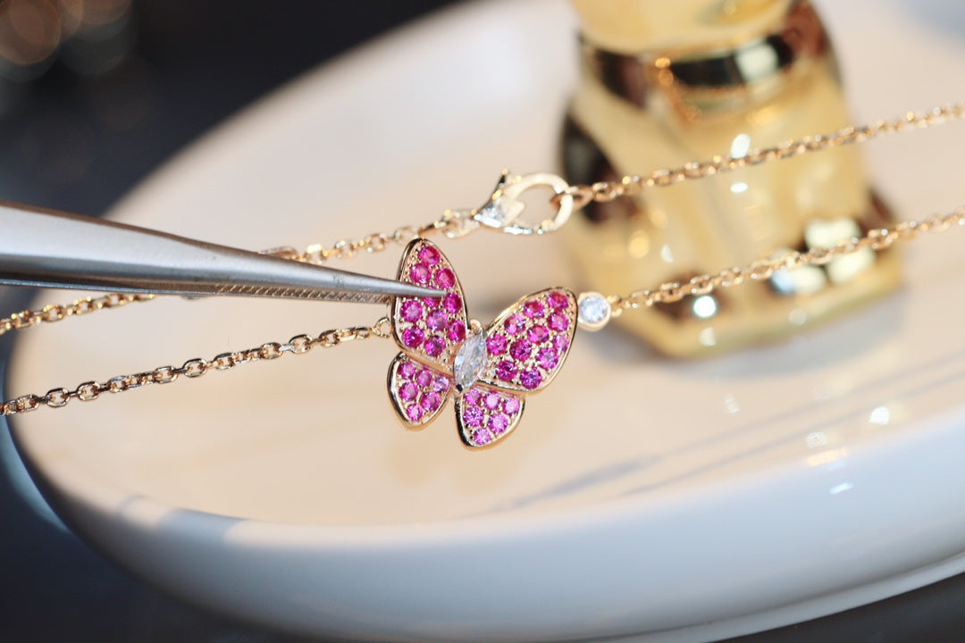 ¡®Sprite Jewelry¡¯BUTTERFLY RED DIAMOND ROSE GOLD NECKLACE