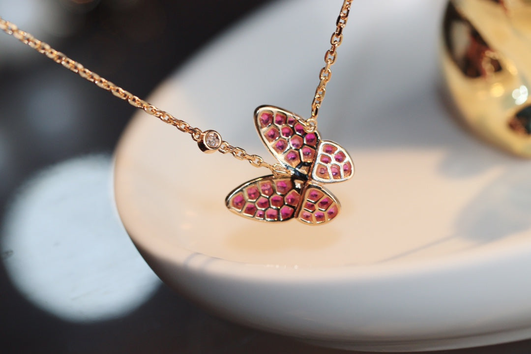 ¡®Sprite Jewelry¡¯BUTTERFLY RED DIAMOND ROSE GOLD NECKLACE