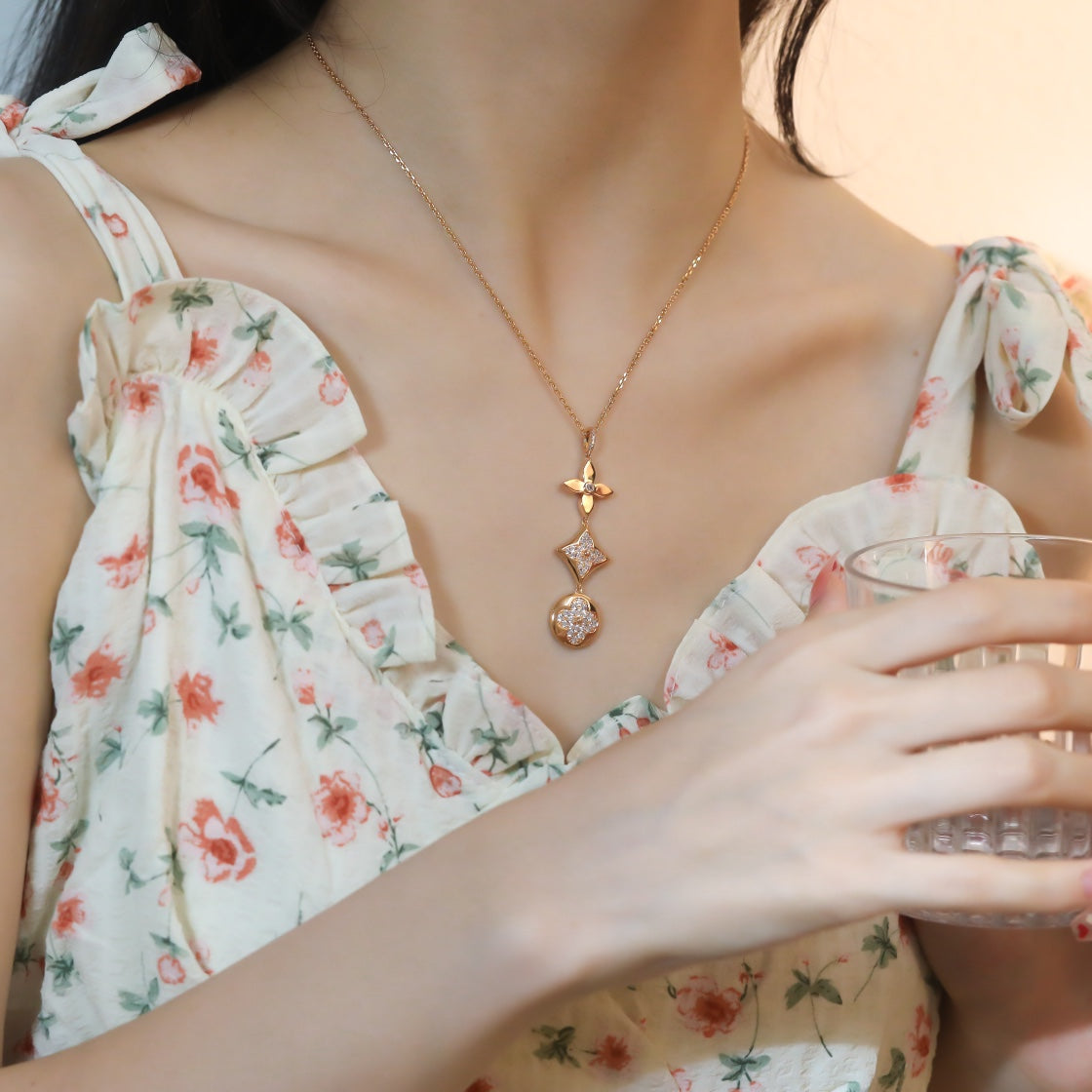 ¡®Sprite Jewelry¡¯STAR AND SUN DIAMOND PINK GOLD NECKLACE