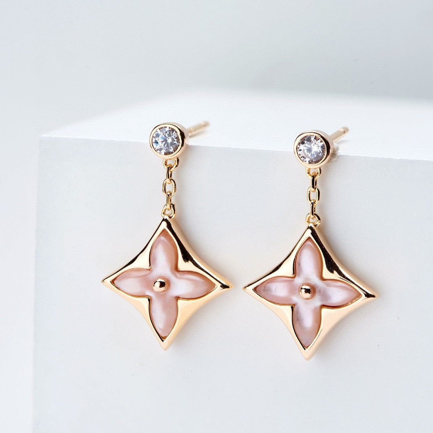 ¡®Sprite Jewelry¡¯DOUBLE STAR PINK GOLD MOP DROP EARRINGS