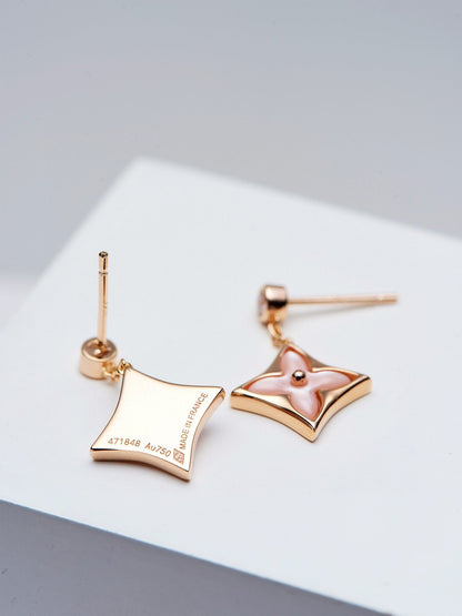 ¡®Sprite Jewelry¡¯DOUBLE STAR PINK GOLD MOP DROP EARRINGS