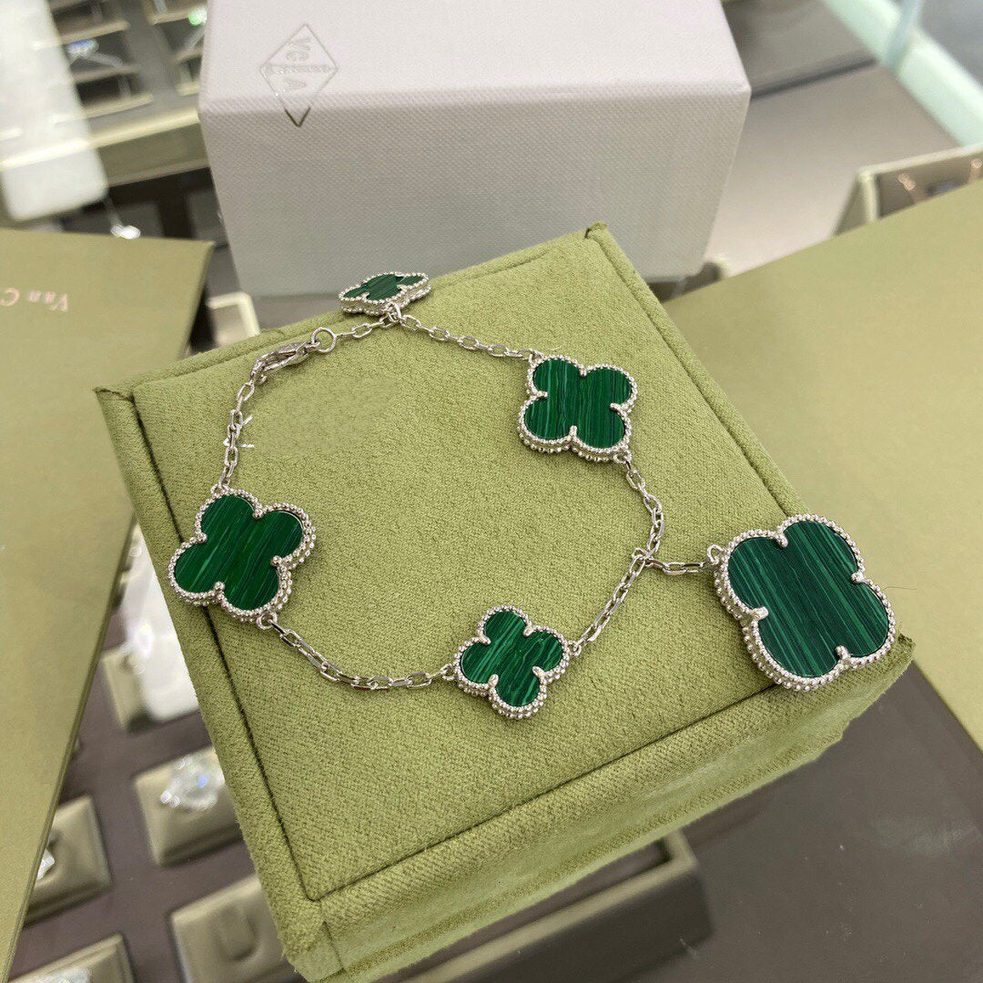 ¡®Sprite Jewelry¡¯CLOVER 5 MOTIFS SIVLER MALACHITE BRACELET