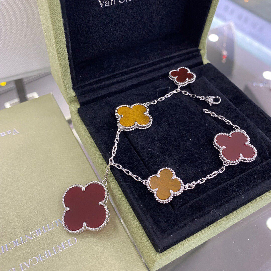 ¡®Sprite Jewelry¡¯CLOVER 5 MOTIFS SIVLER CARNELIAN TIGER EYE BRACELET