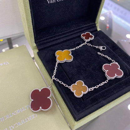 ¡®Sprite Jewelry¡¯CLOVER 5 MOTIFS SIVLER CARNELIAN TIGER EYE BRACELET
