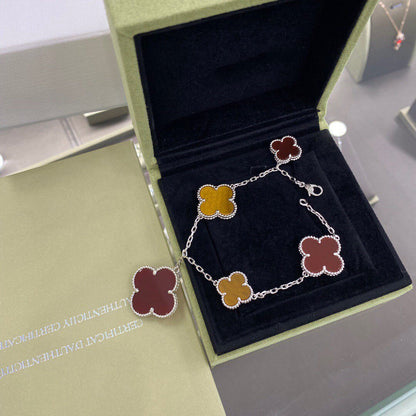 ¡®Sprite Jewelry¡¯CLOVER 5 MOTIFS SIVLER CARNELIAN TIGER EYE BRACELET