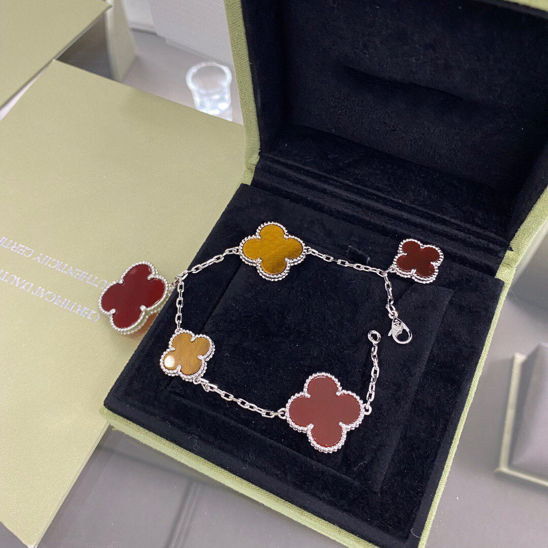 ¡®Sprite Jewelry¡¯CLOVER 5 MOTIFS SIVLER CARNELIAN TIGER EYE BRACELET