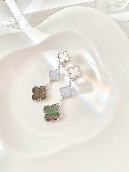 ¡®Sprite Jewelry¡¯CLOVER 3 MOTIFS CHALCEDONY DARK MOP SILVER EARRINGS