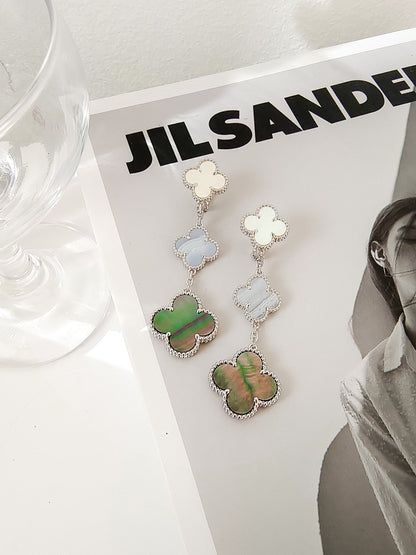 ¡®Sprite Jewelry¡¯CLOVER 3 MOTIFS CHALCEDONY DARK MOP SILVER EARRINGS