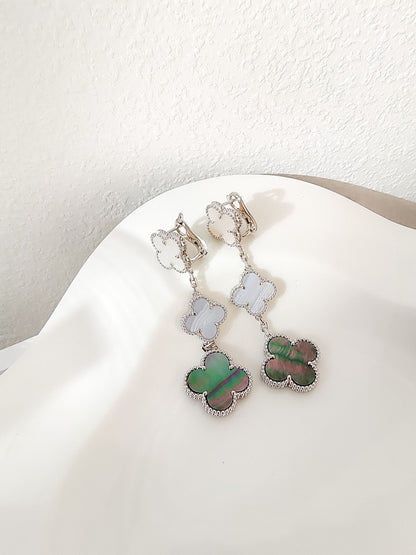 ¡®Sprite Jewelry¡¯CLOVER 3 MOTIFS CHALCEDONY DARK MOP SILVER EARRINGS