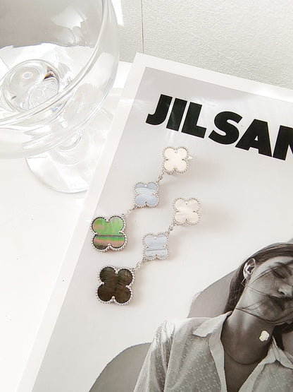 ¡®Sprite Jewelry¡¯CLOVER 3 MOTIFS CHALCEDONY DARK MOP SILVER EARRINGS