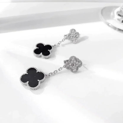 ¡®Sprite Jewelry¡¯CLOVER 2 MOTIFS  DIAMOND ONYX EARRINGS SILVER