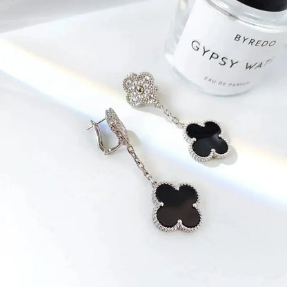 ¡®Sprite Jewelry¡¯CLOVER 2 MOTIFS  DIAMOND ONYX EARRINGS SILVER