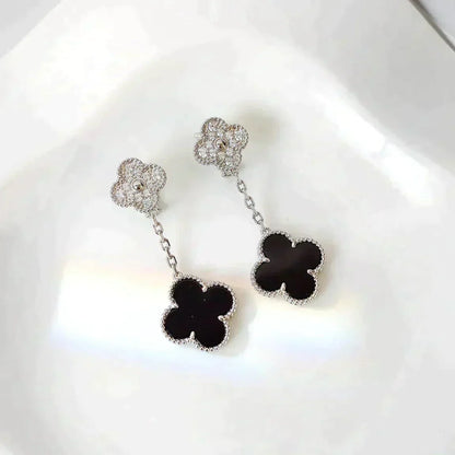 ¡®Sprite Jewelry¡¯CLOVER 2 MOTIFS  DIAMOND ONYX EARRINGS SILVER