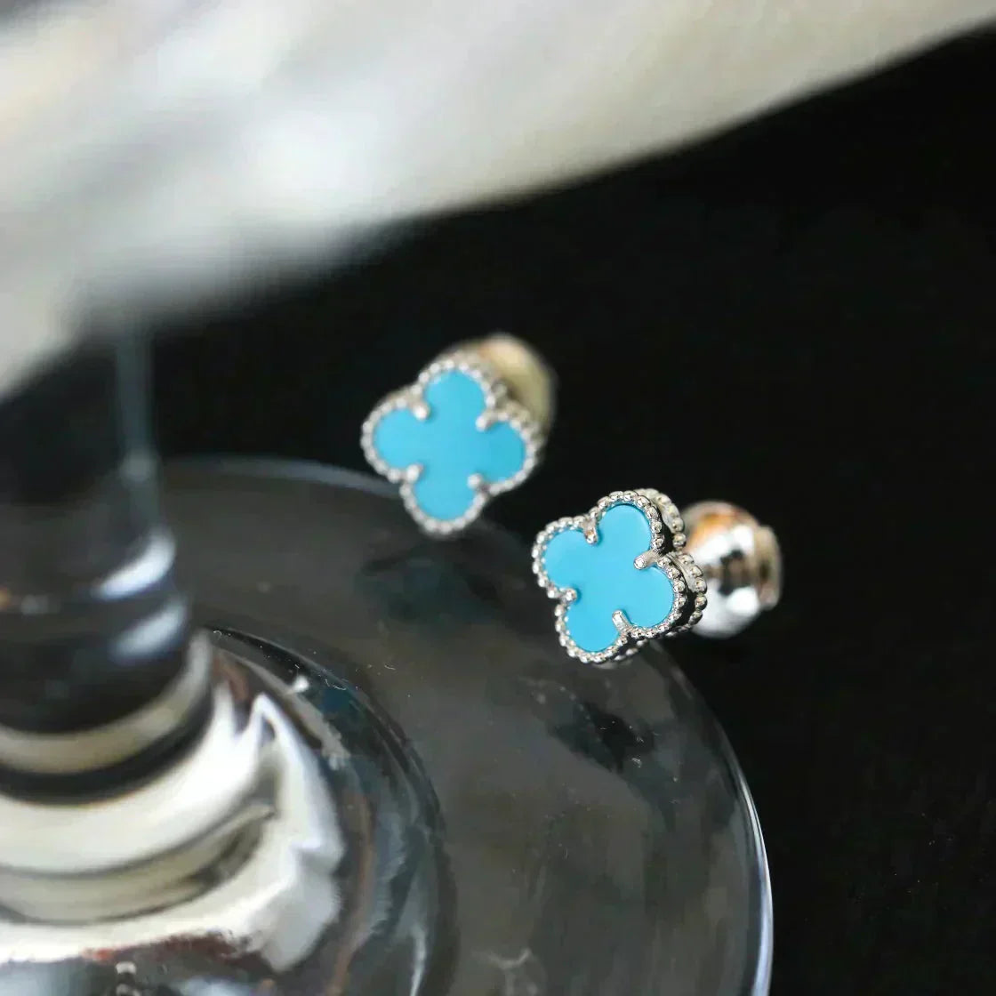 ¡®Sprite Jewelry¡¯CLOVER MINI 9.5MM ONYX STUD EARRINGS SILVER