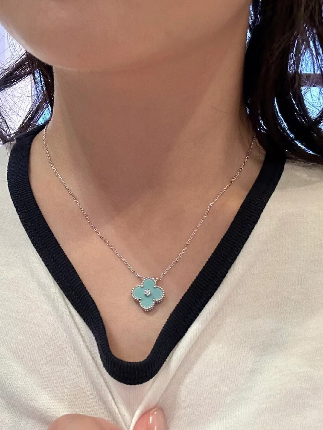 ¡®Sprite Jewelry¡¯CLOVER 1 DIAMOND LIGHT BLUE SILVER NECKLACE