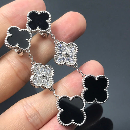 ¡®Sprite Jewelry¡¯CLOVER 3 MOTIF DIAMOND ONYX SILVER EARRINGS