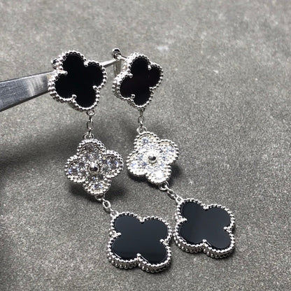 ¡®Sprite Jewelry¡¯CLOVER 3 MOTIF DIAMOND ONYX SILVER EARRINGS