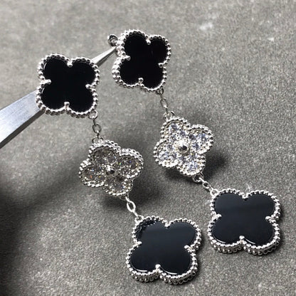 ¡®Sprite Jewelry¡¯CLOVER 3 MOTIF DIAMOND ONYX SILVER EARRINGS