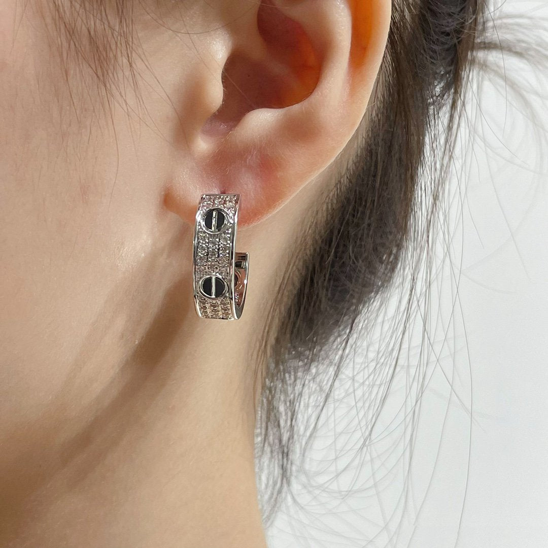 ¡®Sprite Jewelry¡¯LOVE CERAMIC DIAMOND PAVED SILVER EARRINGS