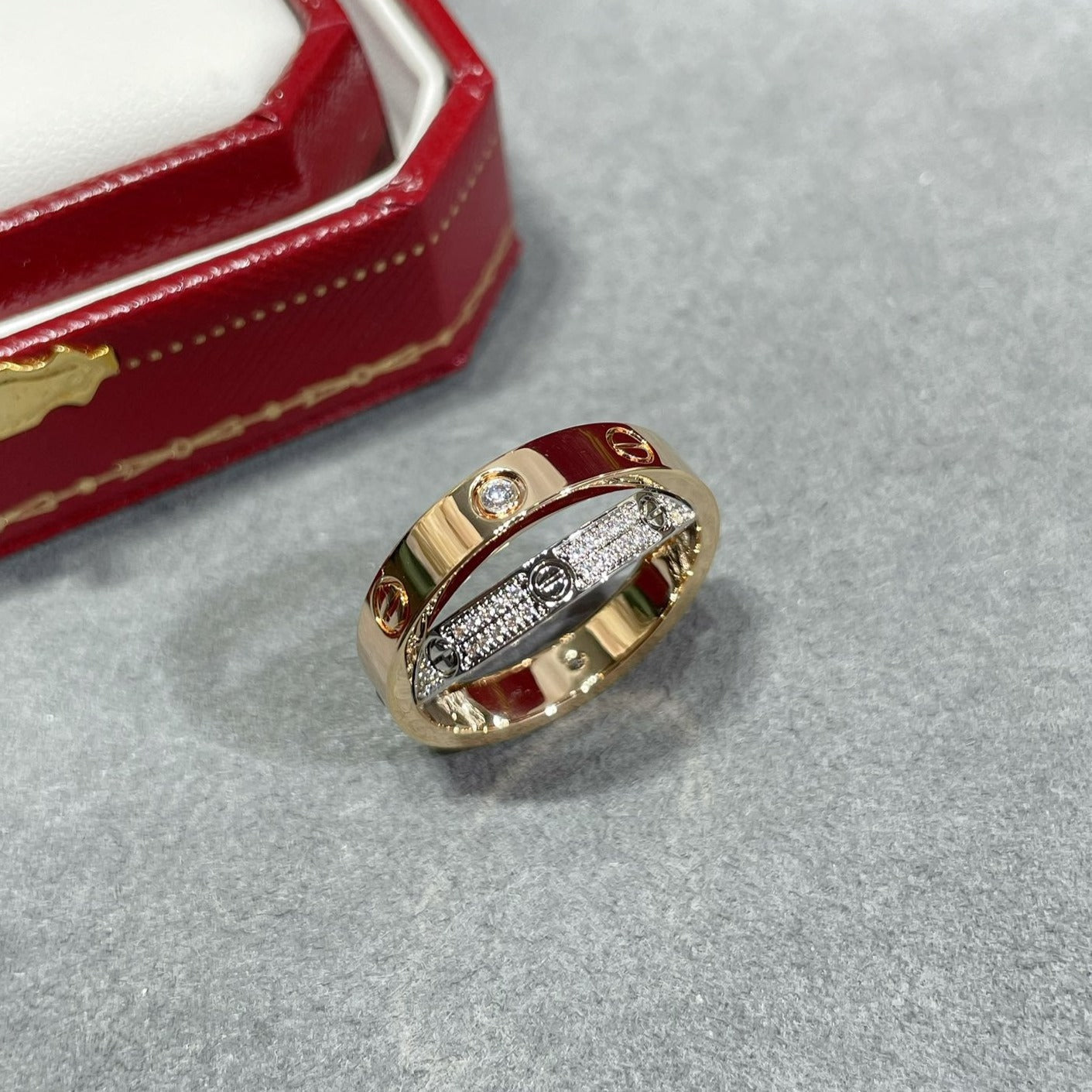 ¡®Sprite Jewelry¡¯LOVE PINK GOLD SILVER DIAMOND DOUBLE RING