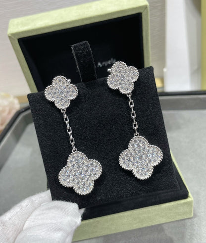 ¡®Sprite Jewelry¡¯CLOVER 2 MOTIFS DIAMOND PAVED SILVER EARRINGS