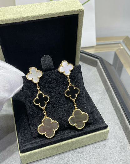 ¡®Sprite Jewelry¡¯CLOVER 3 MOTIF MOP ONYX DARK MOP PINK GOLD EARRINGS