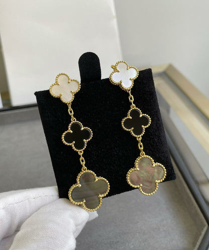 ¡®Sprite Jewelry¡¯CLOVER 3 MOTIF MOP ONYX DARK MOP PINK GOLD EARRINGS