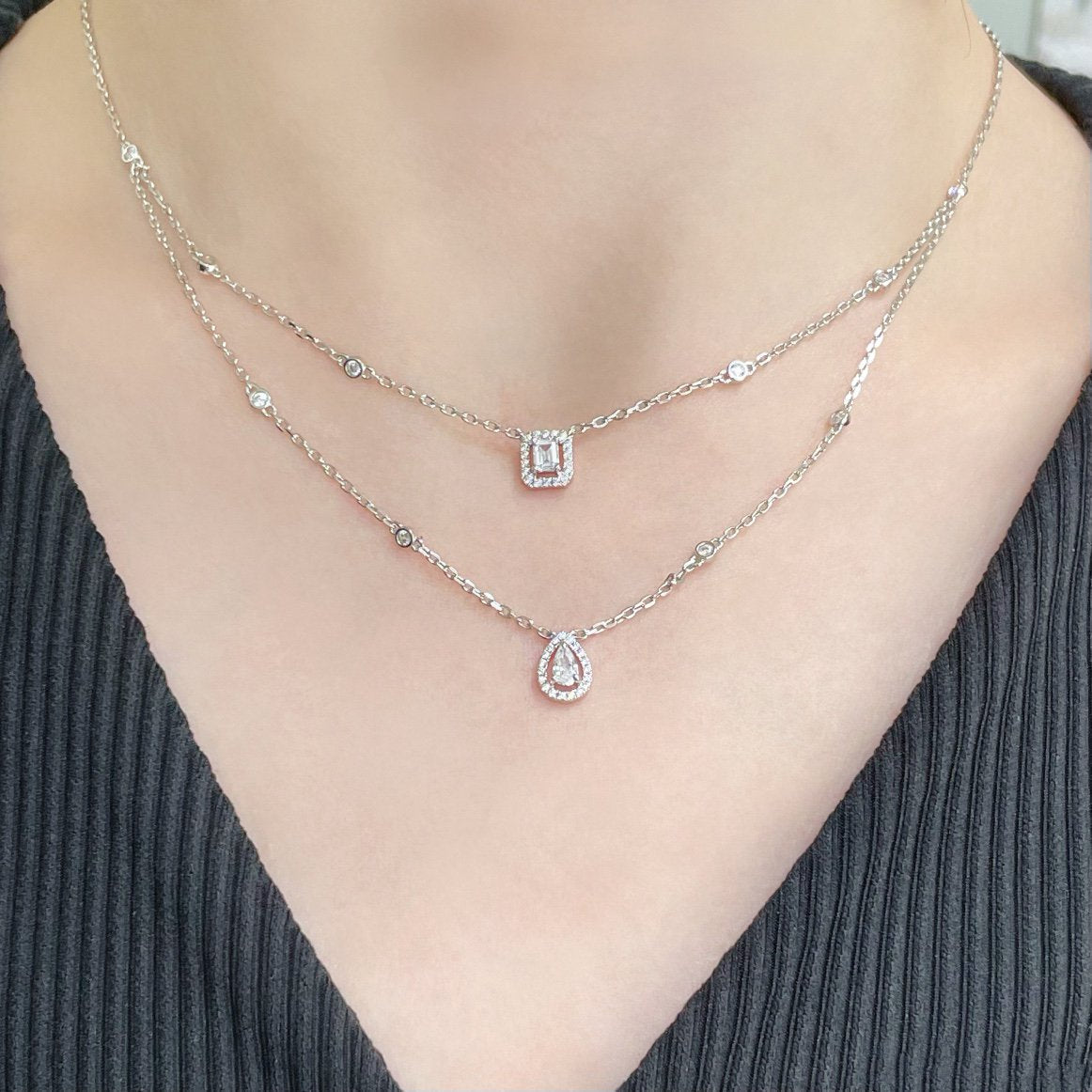 [Sprite Jewelry]MY TWIN 2 ROW DIAMOND NECKLACE
