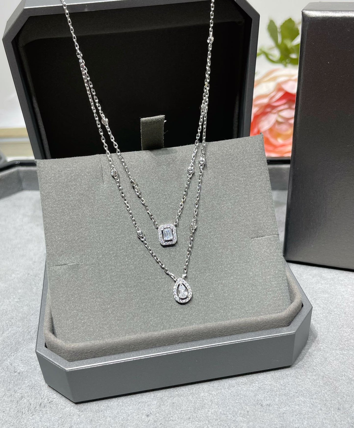 [Sprite Jewelry]MY TWIN 2 ROW DIAMOND NECKLACE